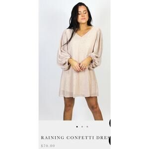 NWT Adrienne Confetti Dress Size S Gold Glitter Ruched Sleeve NYE Party Holiday